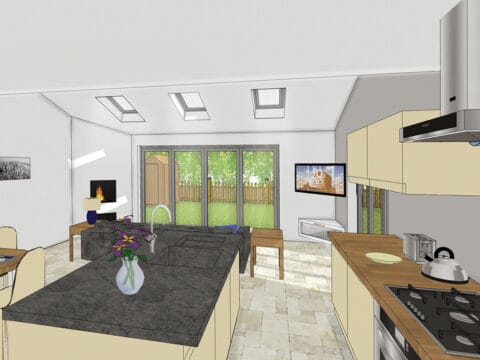 3D Visual of living kitchen in Darley Abbey, Derby