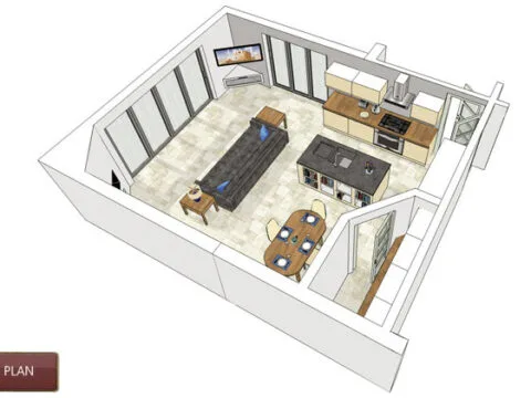 3D overhead plan of a kitchen extension in Derby