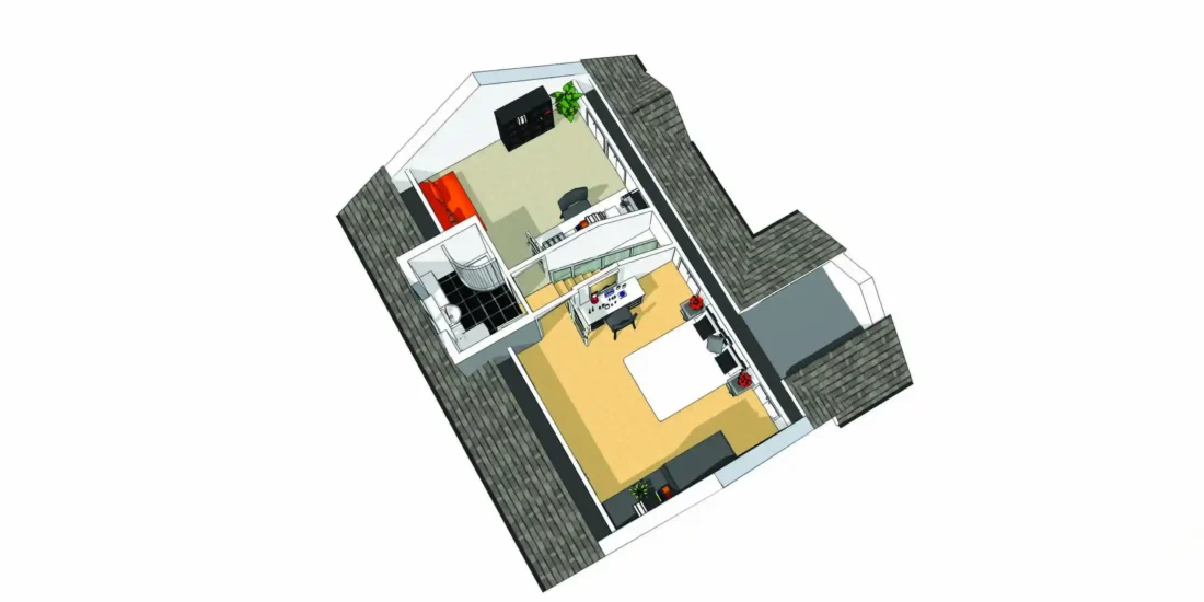 A overhead view of a house extension 3D architect plan