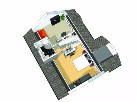 A overhead view of a house extension 3D architect plan