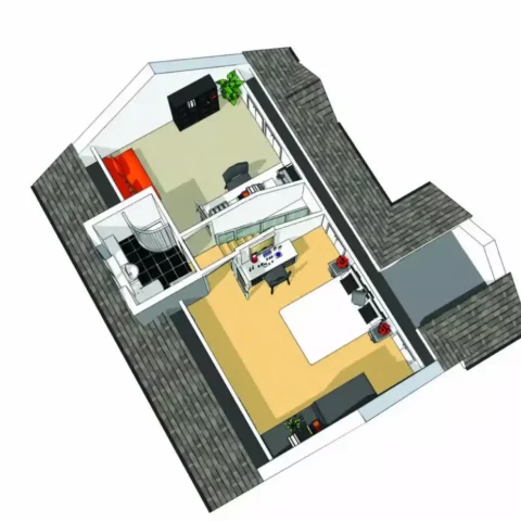 A overhead view of a house extension 3D architect plan